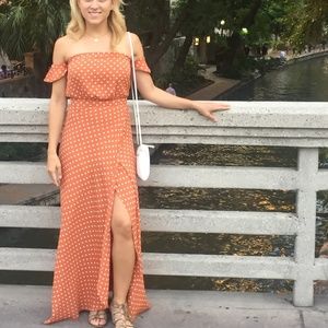 Flynn Skye BELLA Polka Dot Off Shoulder Maxi Dress